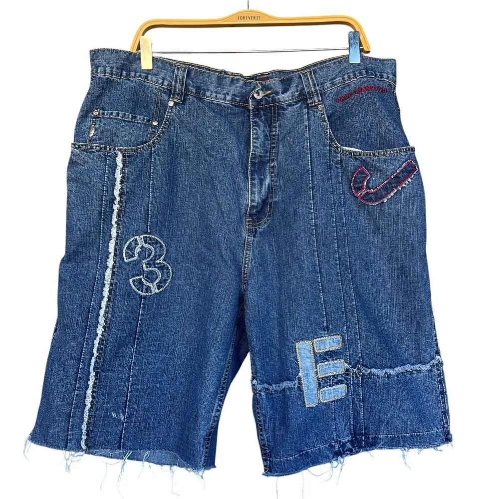 Pepe Jean Shorts Mens Size 40 Y2K Baggy‎ Jorts Embroidered Blue 90s Letters